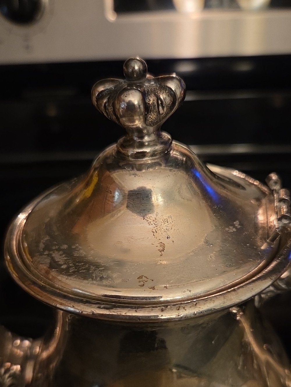 Vntg Silver Tea Set - 3 Piece Creamer Sugar and Teapot. Lid Is Teapot Lifts Off - Picture 9 of 11